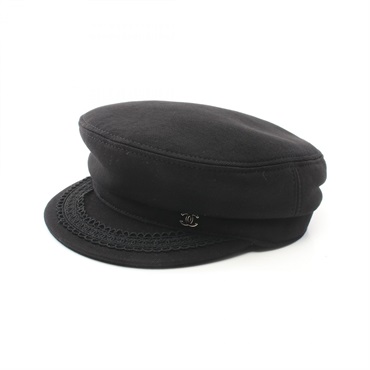 CHANEL Coco Beach hats cap cotton Black Used Women size M