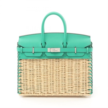HERMES Birkin 25 Picnic Menthe Natural Handbag BMA468AK Vaux Swift Rattan
