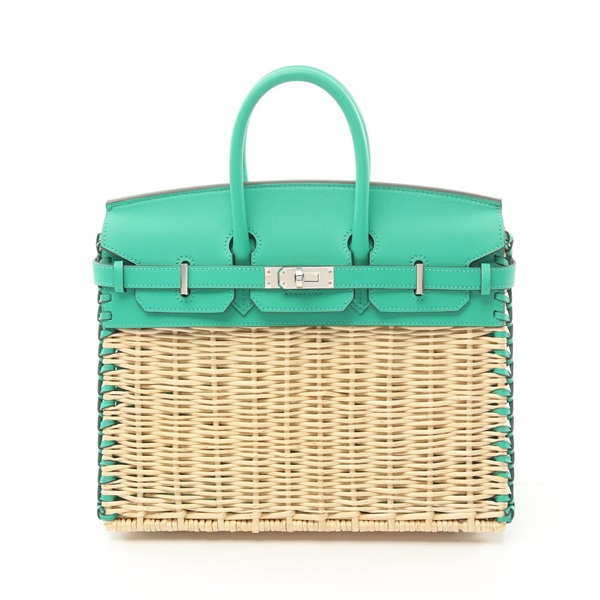 HERMES Birkin 25 Picnic Menthe Natural Handbag BMA468AK Vaux Swift Rattan