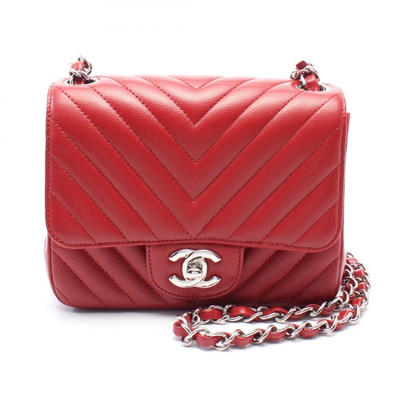 CHANEL Mini flap chevron V-stitch chain Shoulder Bag A35200 leather used SHW