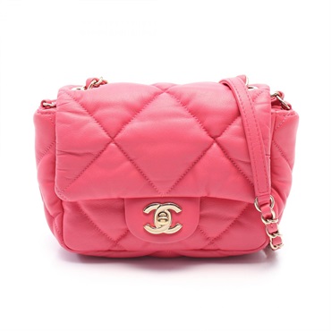 CHANEL Matelasse Chain Shoulder Bag leather Pink Used Women GHW Crossbody CC
