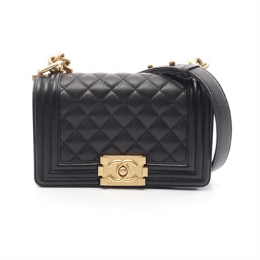 CHANEL Boy Chanel Small Shoulder Bag A67085 Grained calfskin Black Used GHW CC