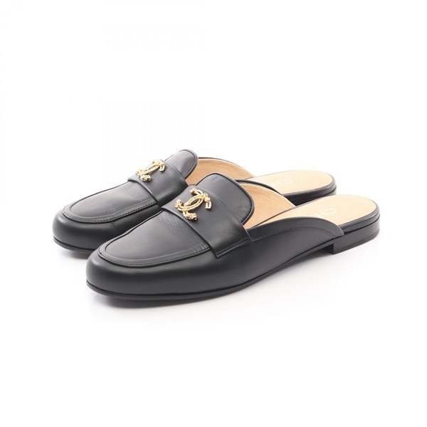 CHANEL COCO Mark Mule sandals #36.5 shoes G36344 leather Black Used