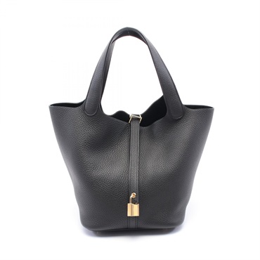 HERMES Picotin Lock MM Tote Handbag Clemence leather Black Used Women GHW W