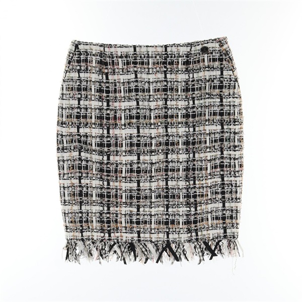 CHANEL skirt #36 mini jupe P7184IV63533 silk cotton polyester White Black Used