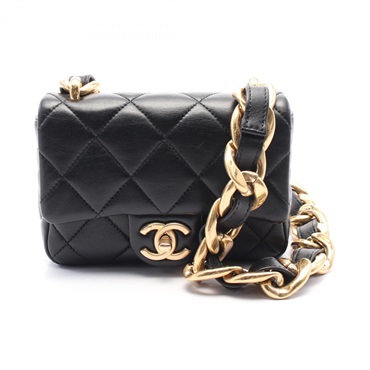 CHANEL Matelasse Chain Shoulder Bag leather Black Used Women GHW CC Coco