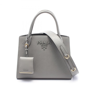 PRADA SAFFIANO CUIR C monochrome 2way shoulder Handbag 1BA156 leather Gray Used