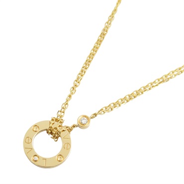 CARTIER Love Circle Necklace 2P Diamond 18KYG Yellow Gold Used women