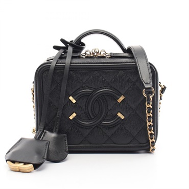 CHANEL CC Figley Vanity 2way Shoulder Bag A93343 leather Black Used Women GHW CC