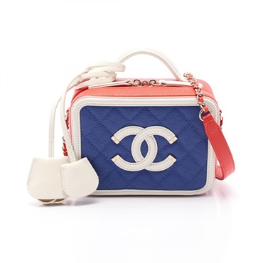 CHANEL CC Figley  Vanity 2way Shoulder Bag A93342 leather Blue Red White Used CC