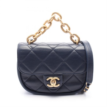 CHANEL Matelasse 2way chain Shoulder Bag AS2721 leather Navy Used Women GHW CC