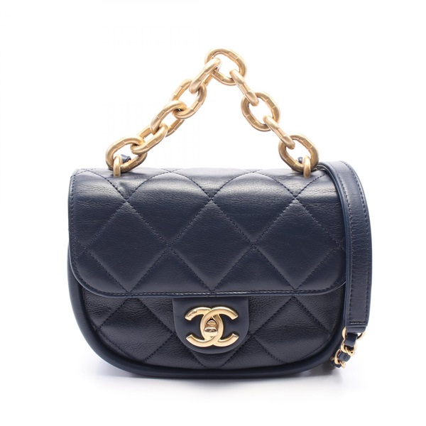 CHANEL Matelasse 2way chain Shoulder Bag AS2721 leather Navy Used Women GHW CC