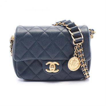 CHANEL Matelasse Chain Shoulder Bag AS2528 leather Grained calfskin Navy Used CC