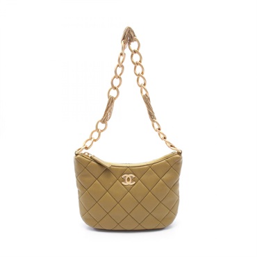 CHANEL Small hobo Chain Shoulder Bag AS3223 leather Khaki Used Women GHW CC Coco