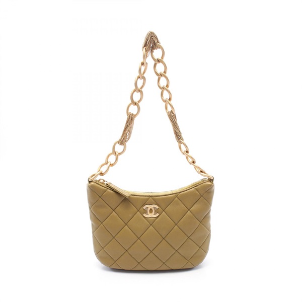CHANEL Small hobo Chain Shoulder Bag AS3223 leather Khaki Used Women GHW CC Coco