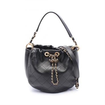 CHANEL Matelasse bucket Chain 2way Shoulder Bag leather Black Used Women GHW CC