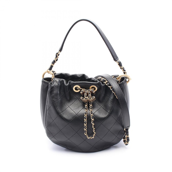 CHANEL Matelasse bucket Chain 2way Shoulder Bag leather Black Used Women GHW CC