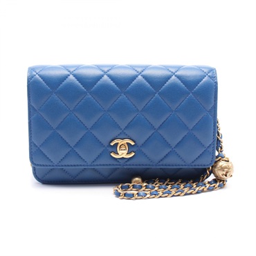 CHANEL Matelasse Wallet on chain Shoulder Bag leather Blue Used Women GHW CC
