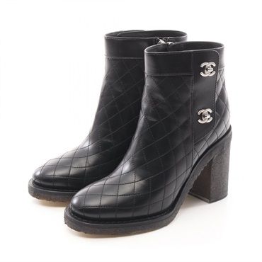 CHANEL COCO Mark short boots #36 heels shoes G31285 leather Black Used Women
