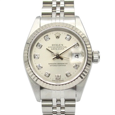 ROLEX Datejust 10P Diamond A Wrist Watch 79174G Auto 18KWG Gold SS Used Women