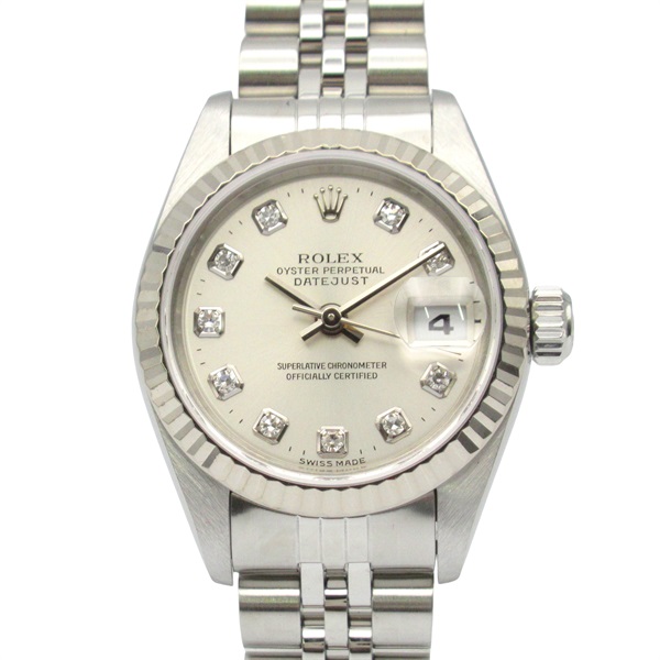 ROLEX Datejust 10P Diamond A Wrist Watch 79174G Auto 18KWG Gold SS Used Women