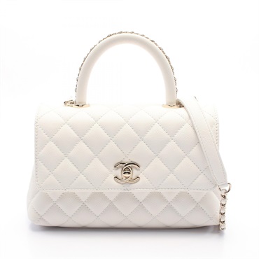 CHANEL Coco Handle Flap Matelasse Hand bag AS92990 leather White Used GHW