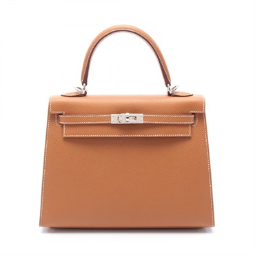 HERMES Kelly 25 Hand bag Outside stitched U Epsom Gold Used SHW