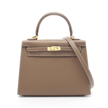 HERMES Kelly 25 Hand shoulder bag Outside stitched Z Epsom Etoupe Grey Used GHW
