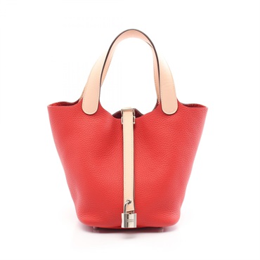 HERMES Picotin Lock Eclat PM Hand bag Taurillon Clemence Swift rouge tomate SHW