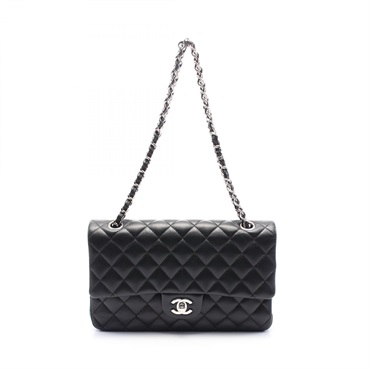 CHANEL Matelasse W flap chain Shoulder Bag A01112 leather Black Used SHW