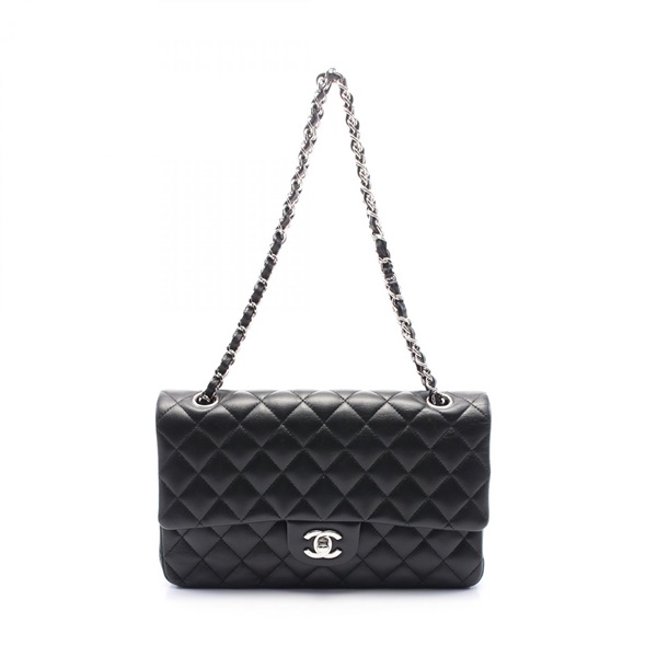 CHANEL Matelasse W flap chain Shoulder Bag A01112 leather Black Used SHW