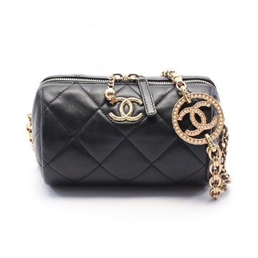 CHANEL Mini Bowling Matelasse chain Shoulder Bag AS3384 leather Black Used GHW