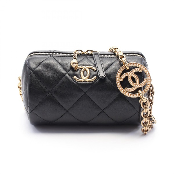 CHANEL Mini Bowling Matelasse chain Shoulder Bag AS3384 leather Black Used GHW