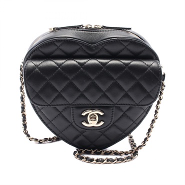 CHANEL Matelasse heart Chain Shoulder Bag AS3191 Lamb leather Black Used GHW CC