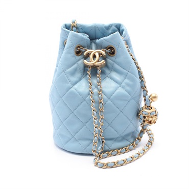 CHANEL Matelasse Bucket chain Shoulder Bag AS1894 leather Blue Used Women GHW