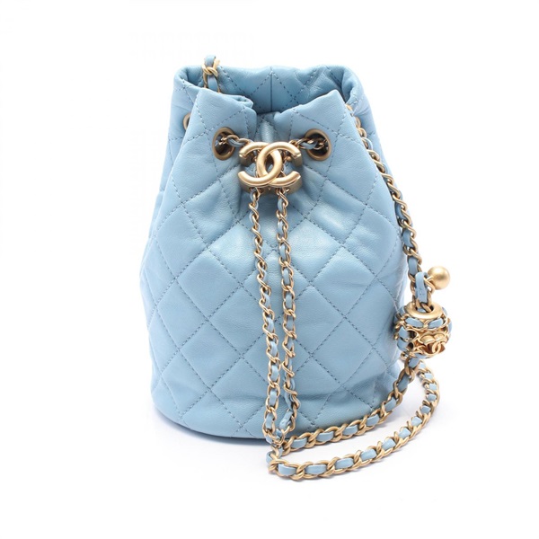 CHANEL Matelasse Bucket chain Shoulder Bag AS1894 leather Blue Used Women GHW