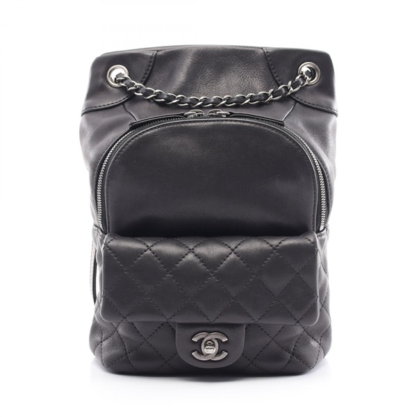 CHANEL Matelasse Backpack A90714 Lamb skin sheep leather Black Used Women SHW CC