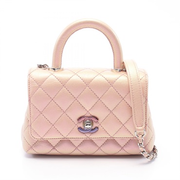 CHANEL Coco Handle XXS Matelasse 2way Handbag AS2215 leather Pink Used SHW CC