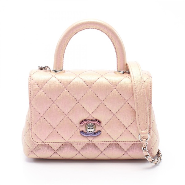 CHANEL Coco Handle XXS Matelasse 2way Handbag AS2215 leather Pink Used SHW CC