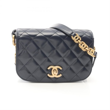 CHANEL Matelasse Chain Shoulder Bag AS3396 leather Suede Navy Used Women GHW CC