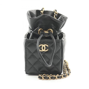 CHANEL Matelasse Chain Shoulder Bag Lamb skin sheep leather Black Used Women GHW