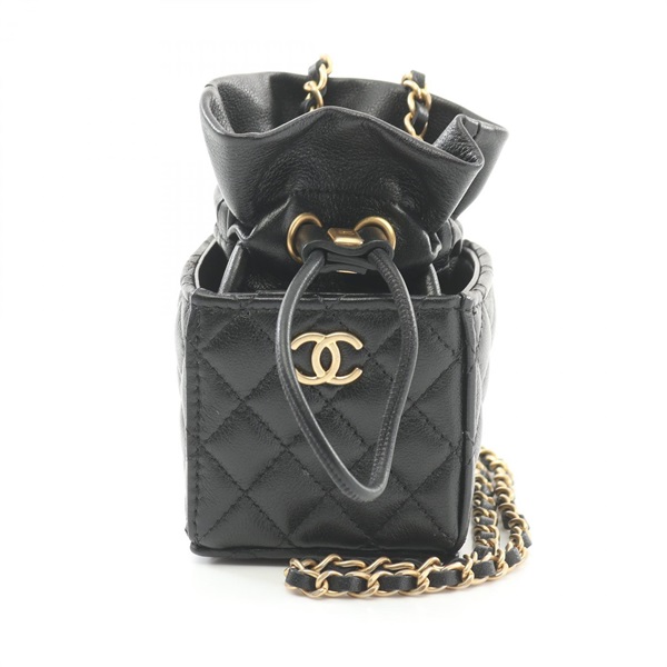 CHANEL Matelasse Chain Shoulder Bag Lamb skin sheep leather Black Used Women GHW