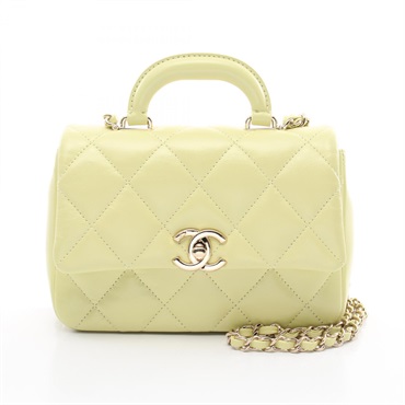 CHANEL Mini Matelasse Top Handle 2way Shoulder Bag AS4543 leather Green Used GHW