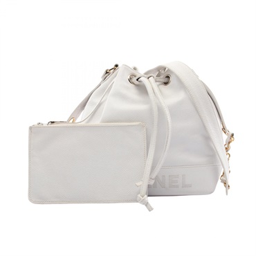 CHANEL Chain Shoulder Bag leather Grained calfskin White Used Women GHW CC