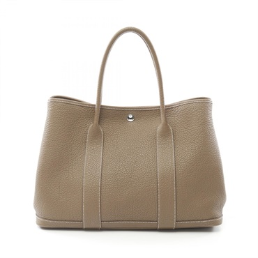 HERMES Garden party PM Tote hand Bag Z Country leather Etoupe SHW