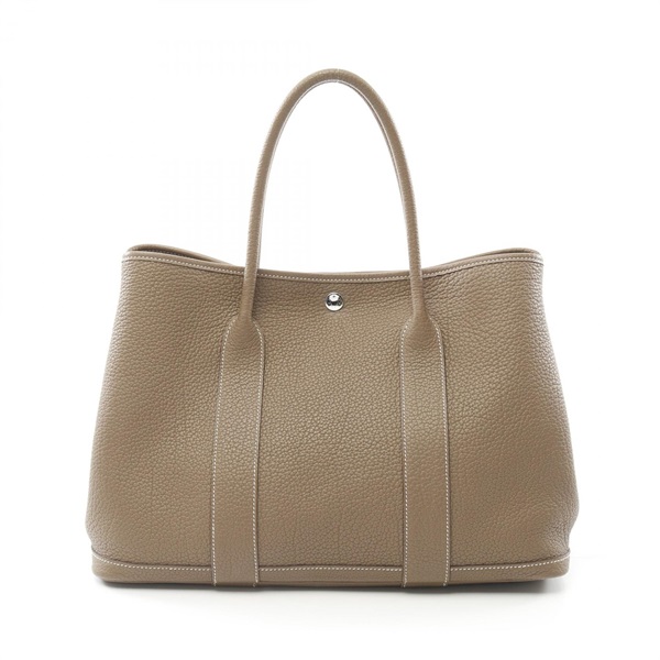 HERMES Garden party PM Tote hand Bag Z Country leather Etoupe SHW
