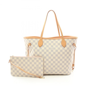 LOUIS VUITTON Neverfull MM Tote Bag N41605 Damier Azur canvas White Used Women