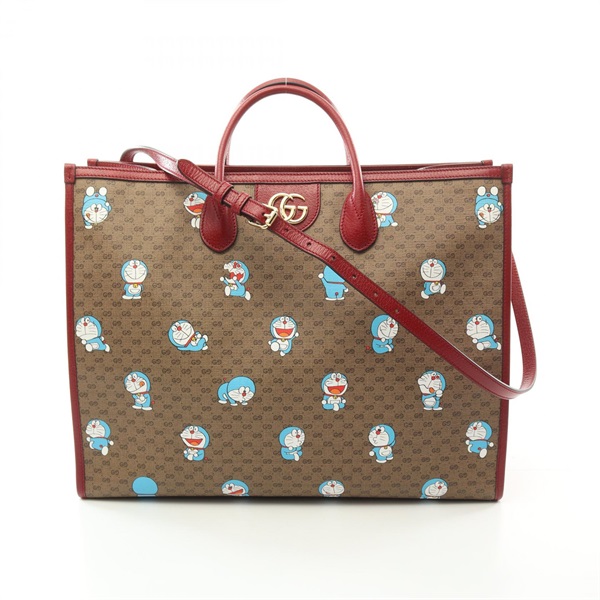 GUCCI Fujiko-Pro Doraemon Micro GG Supreme Tote shoulder Bag 653952 canvas brown