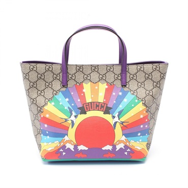 GUCCI Childrens GG Supreme Tote shoulder Bag 410812 canvas leather Beige Purple