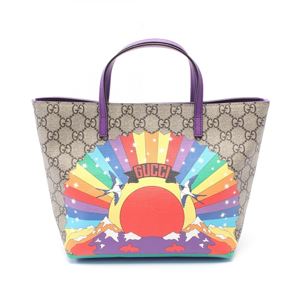 GUCCI Childrens GG Supreme Tote shoulder Bag 410812 canvas leather Beige Purple
